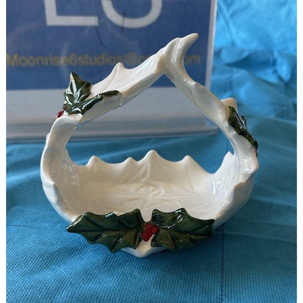 Vintage holly berry dish or relish Christmas tray by Lefton